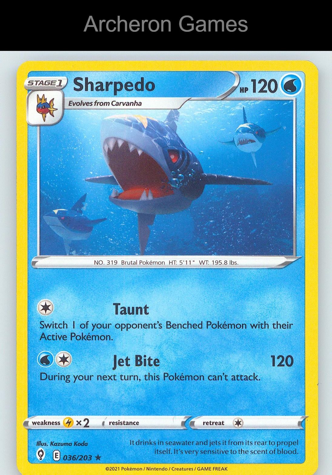Pokemon Card Sharpedo EVS 036/203 R Evolving Skies