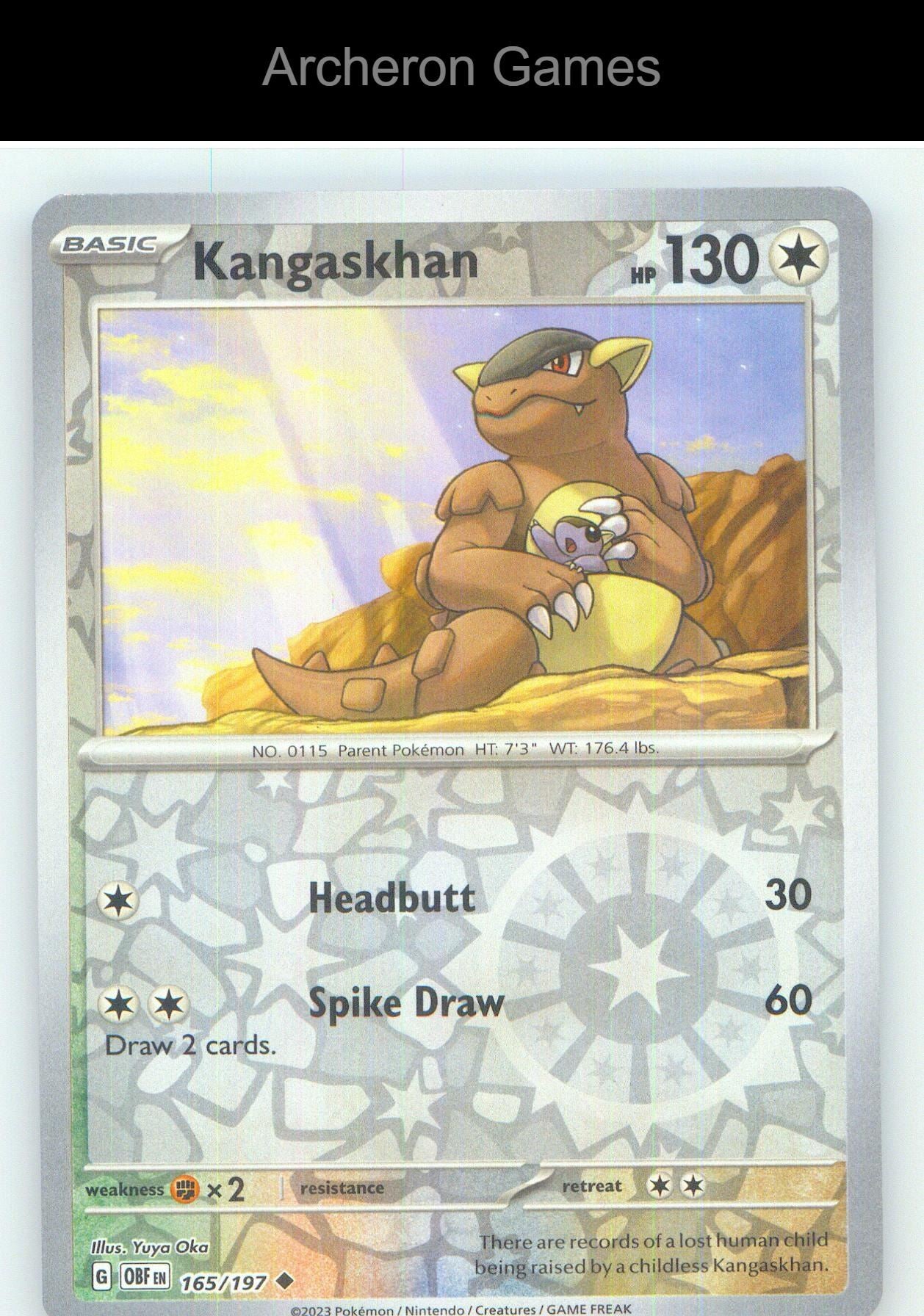 Pokemon Card Kangaskhan OBF 165/197 UC Obsidian Flames Reverse Holo