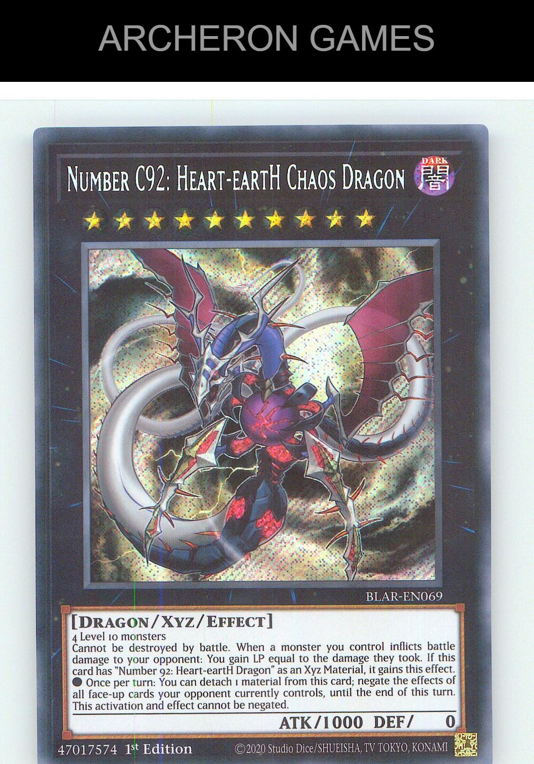 Number C92: Heart-eartH Chaos Dragon SEC YUGIOH Card 1st Edition