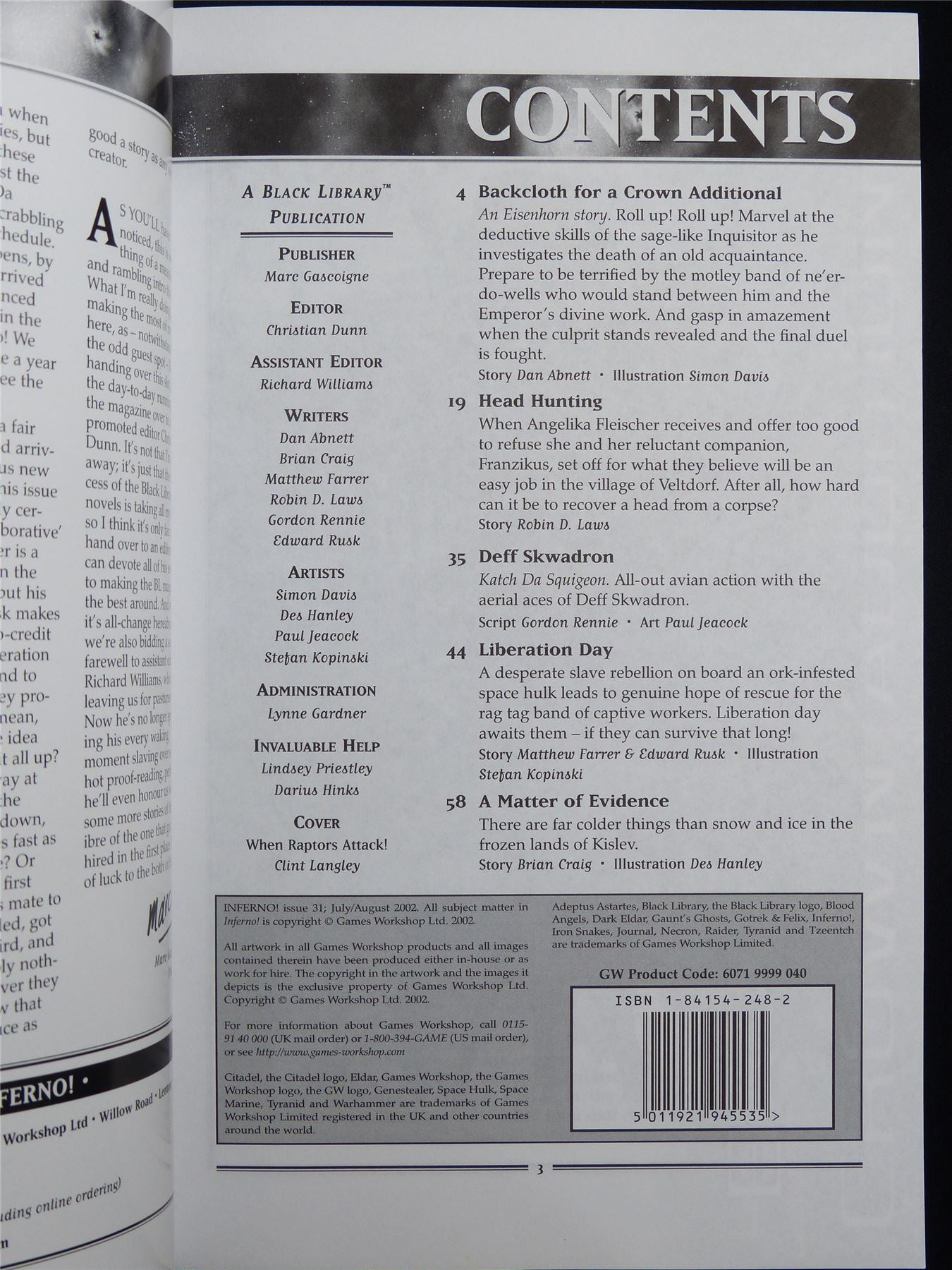 Inferno! Tales of Fantasy and Adventure #31 - Games Workshop Black Library Publication #1OF