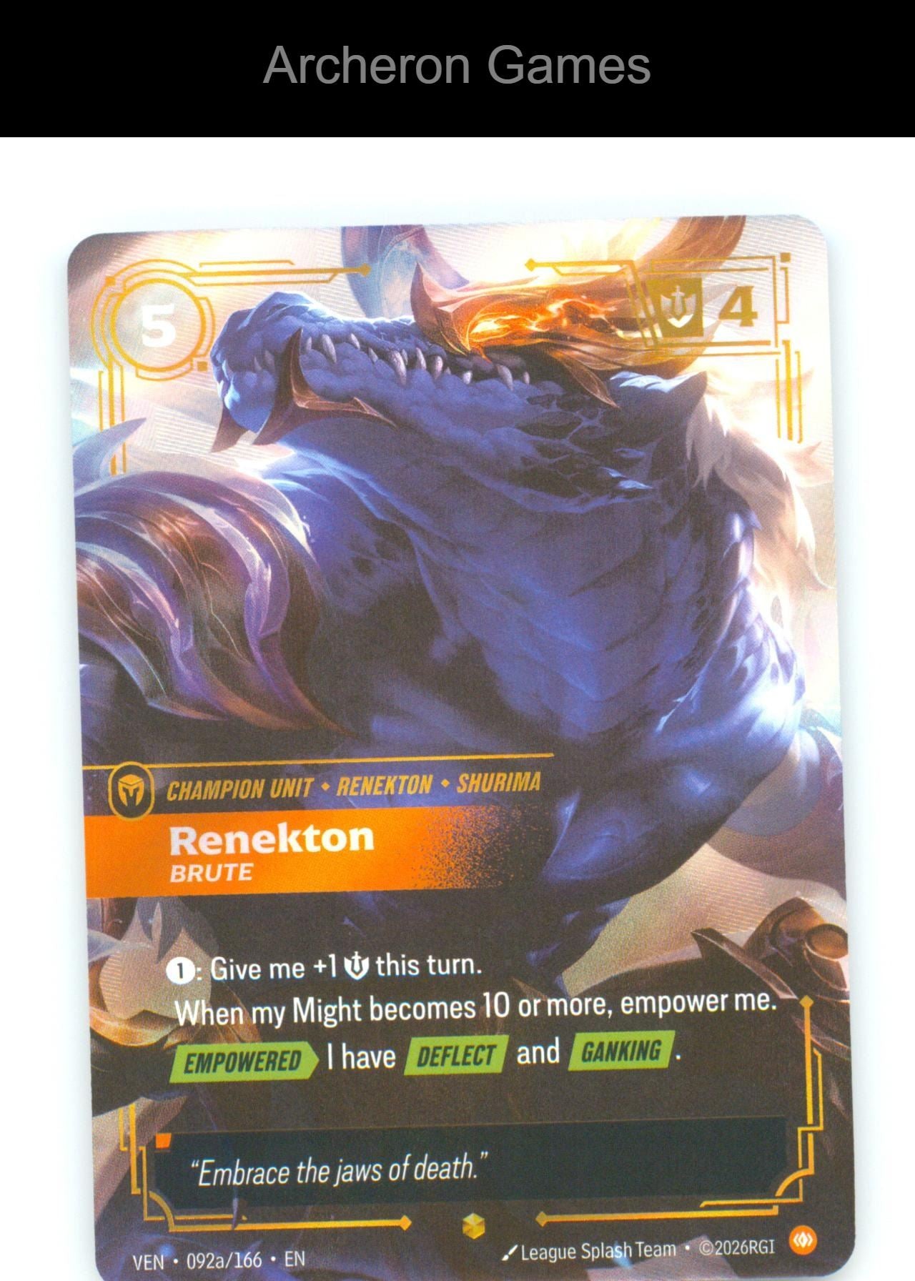 Renekton - Brute (Alternate Art) VEN 092a/166 Vendetta Riftbound Card Foil