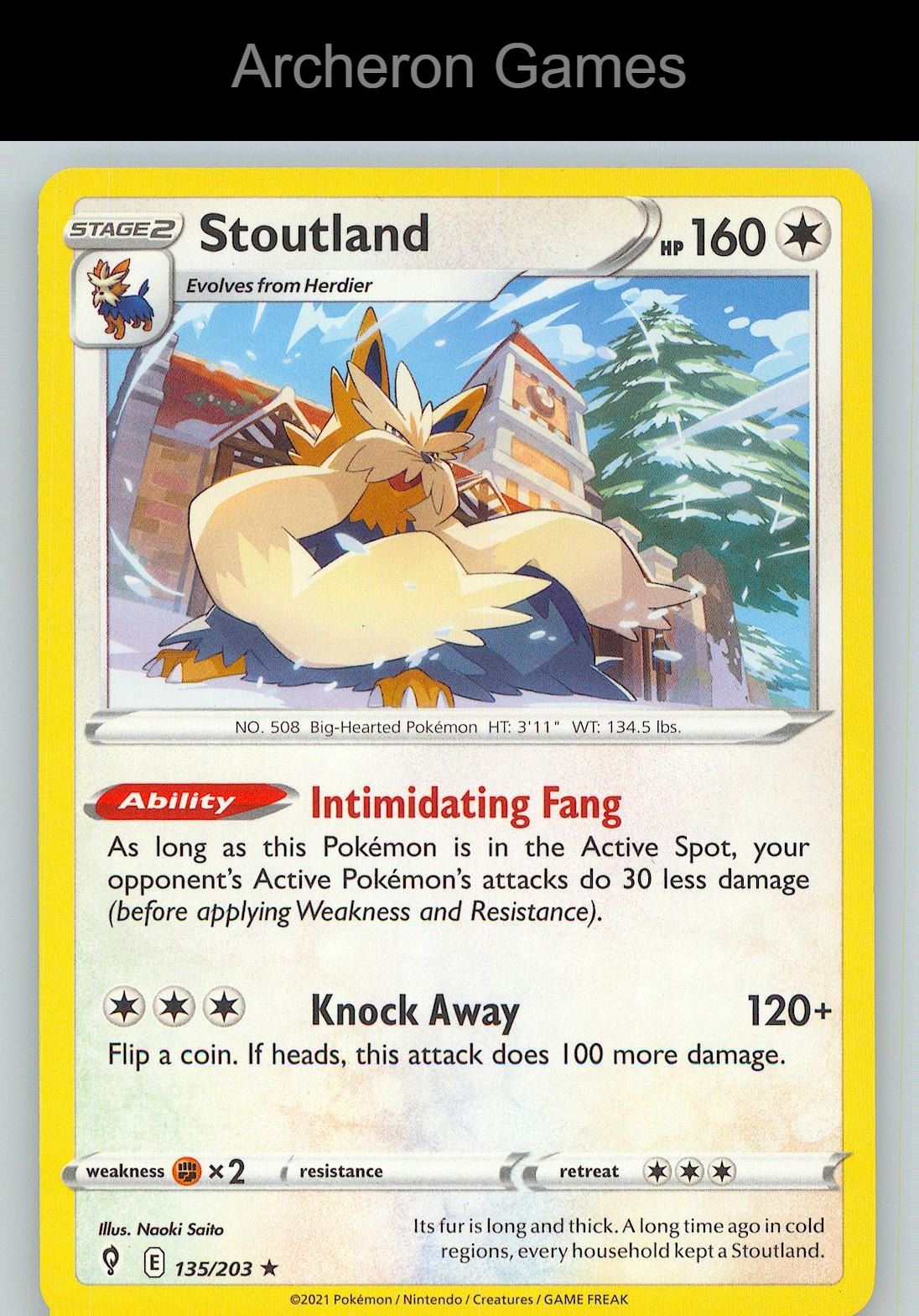 Pokemon Card Stoutland EVS 135/203 R Evolving Skies