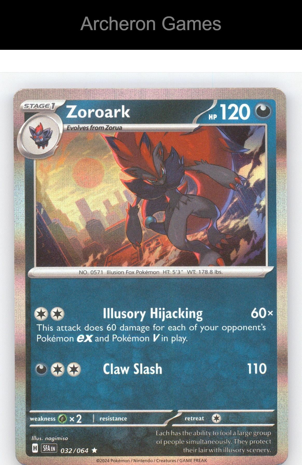 Pokemon Card Zoroark SFA 032/064 R Shrouded Fable Reverse Holo