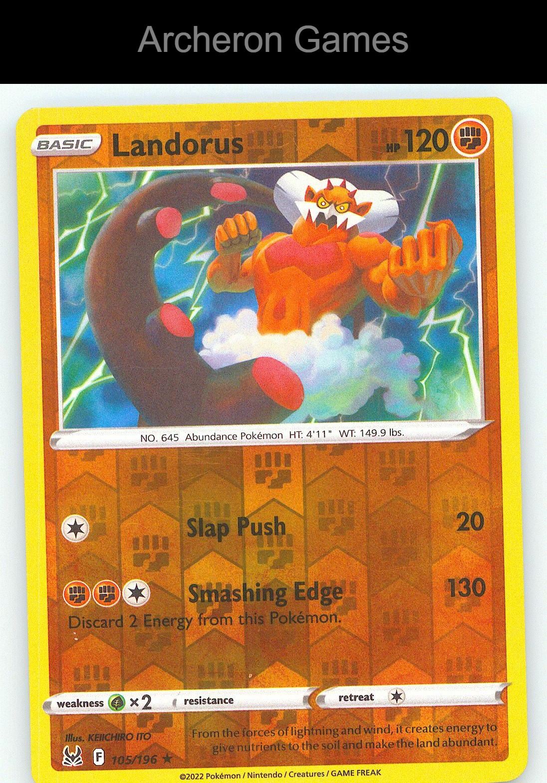 Pokemon Card Landorus LOR 105/196 R Lost Origin Reverse Holo