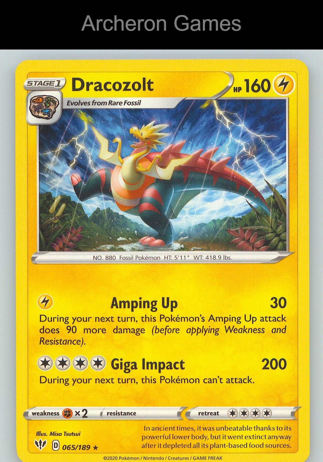 Pokemon Card Dracozolt DAA 065/189 R Darkness Ablaze