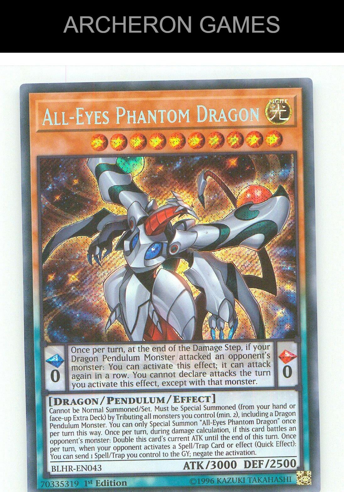 All-Eyes Phantom Dragon SEC YUGIOH Card 1st Edition
