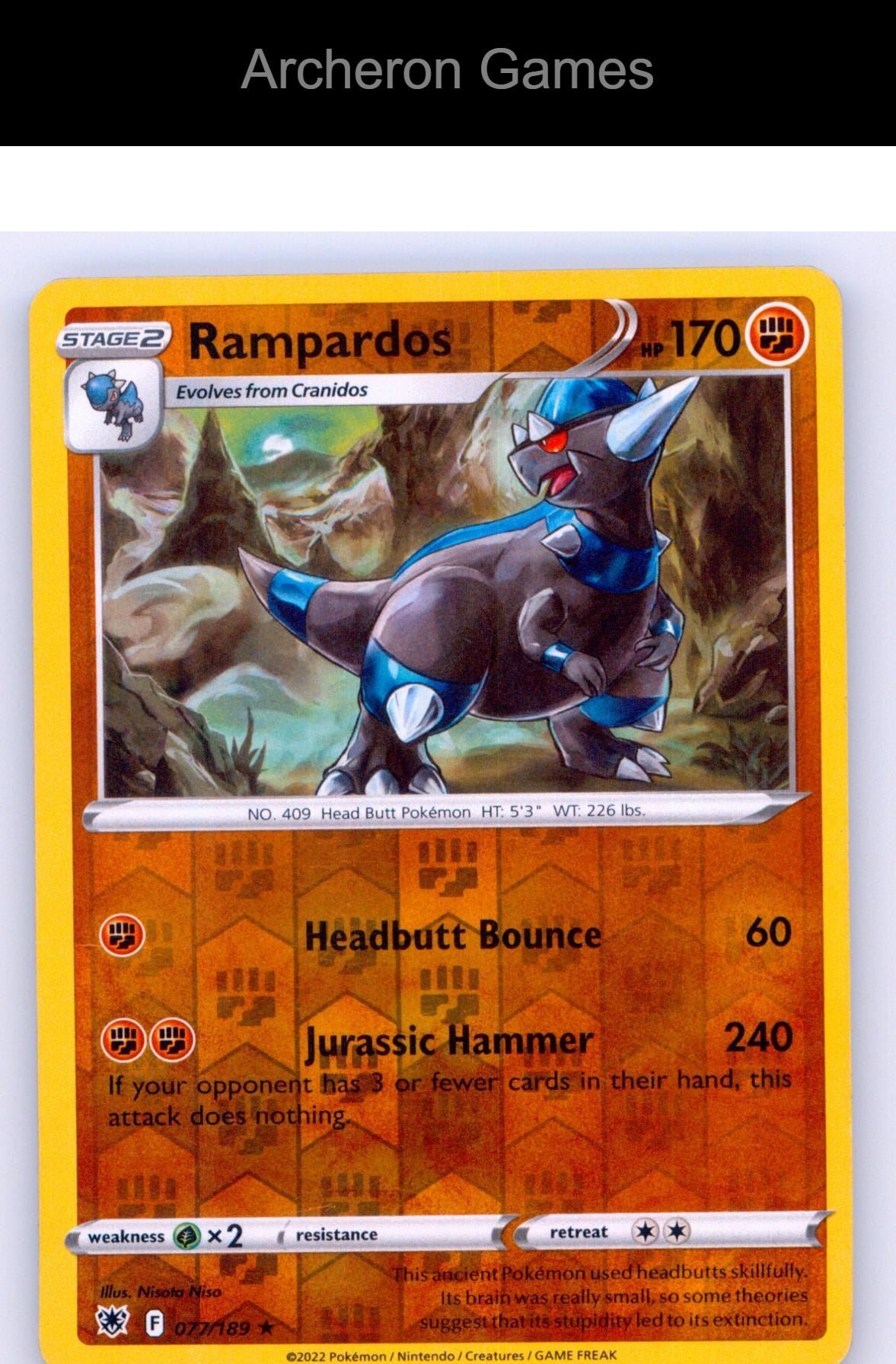 Pokemon Card Rampardos ASR 077/189 R Astral Radiance Reverse Holo