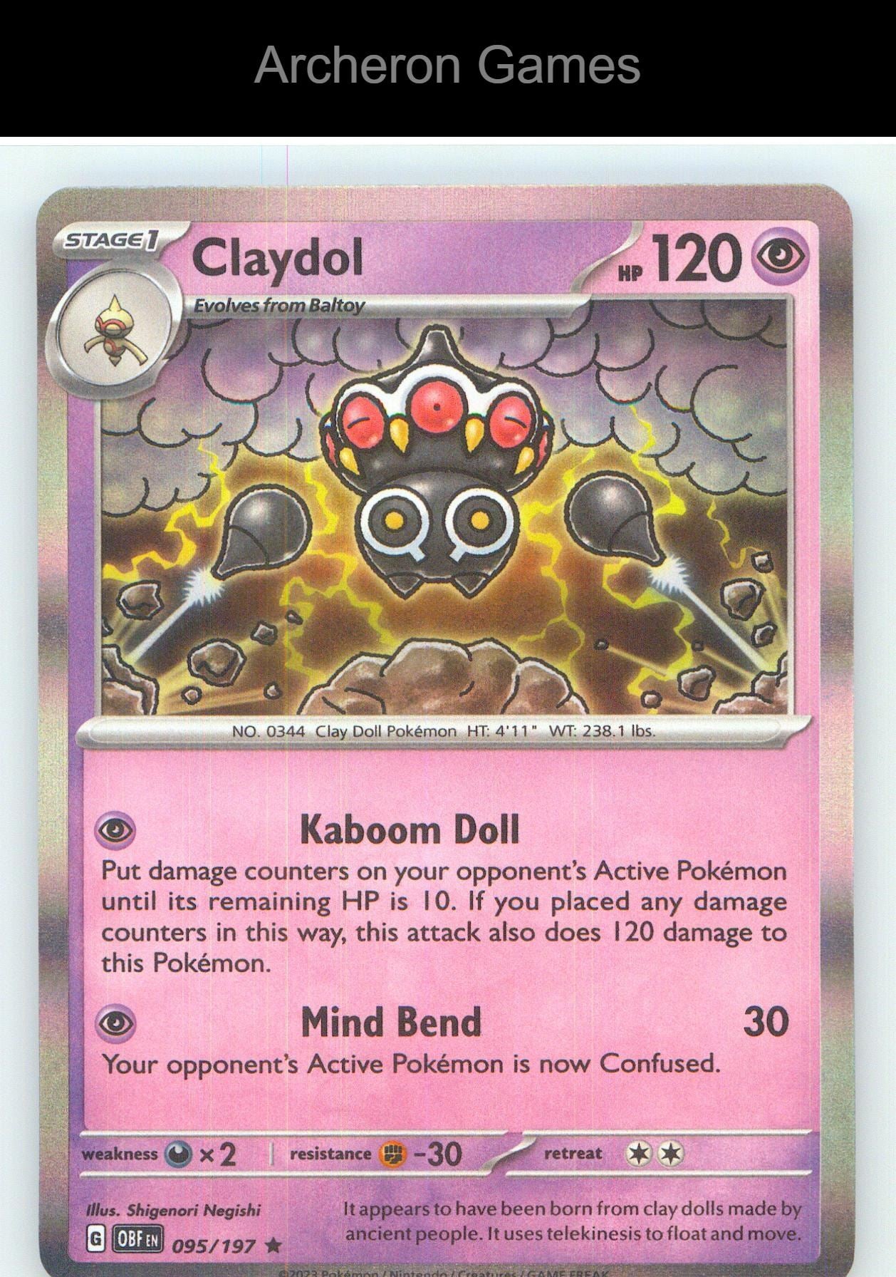 Pokemon Card Claydol OBF 095/197 R Obsidian Flames Holo