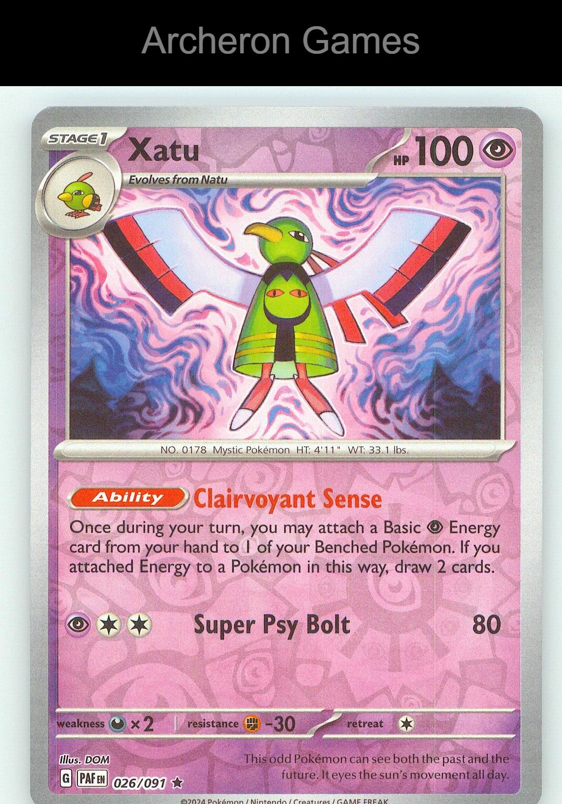 Pokemon Card Xatu PAF 026/091 R Paldean Fates Reverse Holo