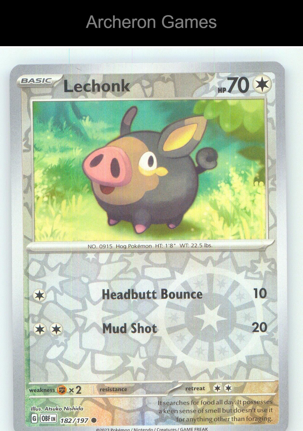 Pokemon Card Lechonk OBF 182/197 C Obsidian Flames Reverse Holo