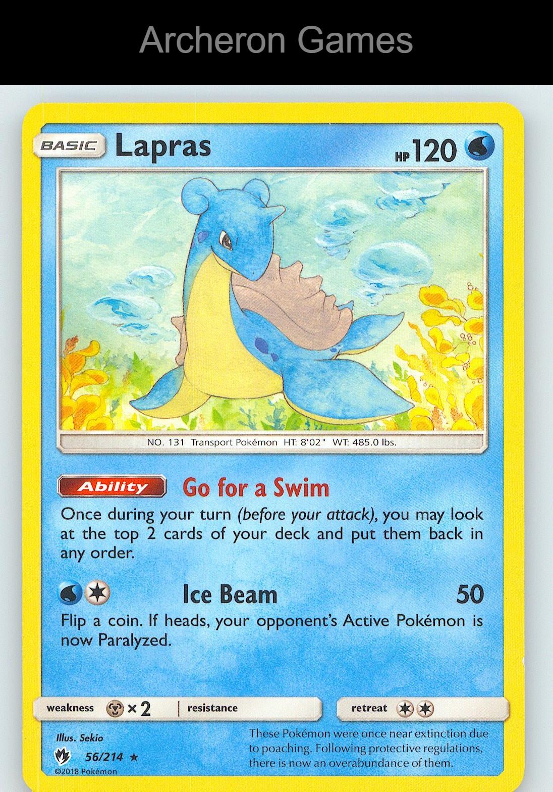 Pokemon Card Lapras LOT 56/214 R Lost Thunder