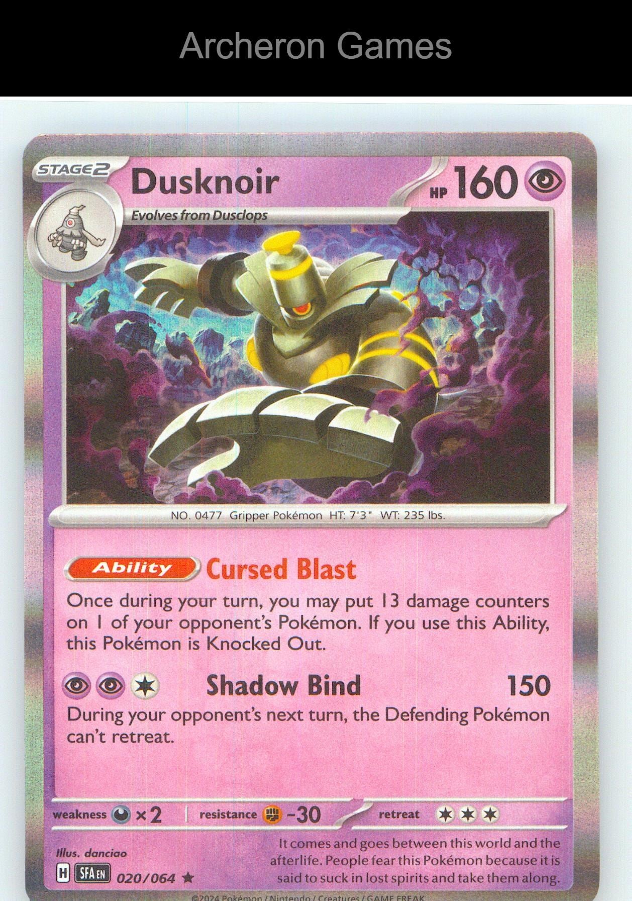 Pokemon Card Dusknoir SFA 020/064 R Shrouded Fable Holo