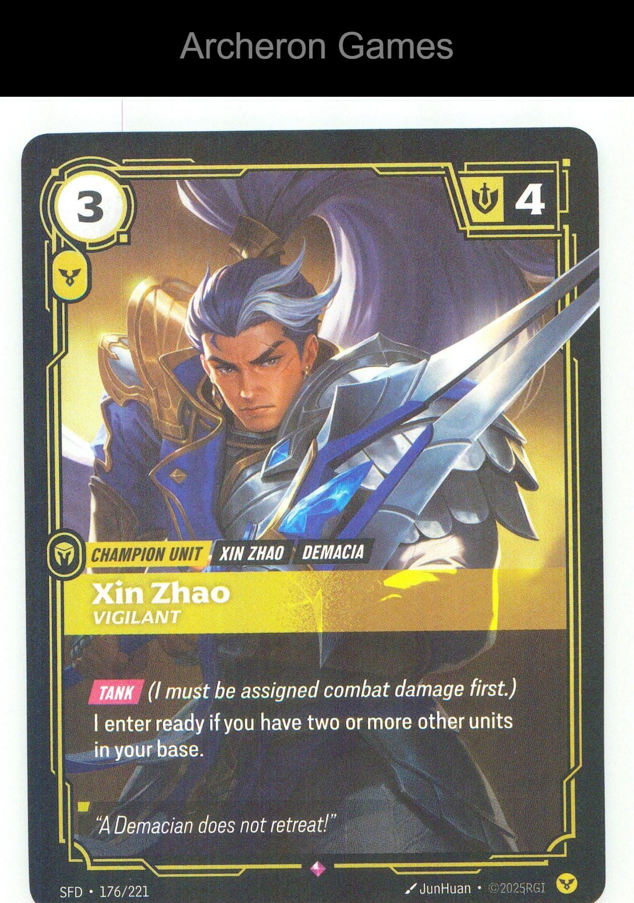 Xin Zhao - Vigilant SFD 176/221 R Spiritforged Riftbound Card Foil