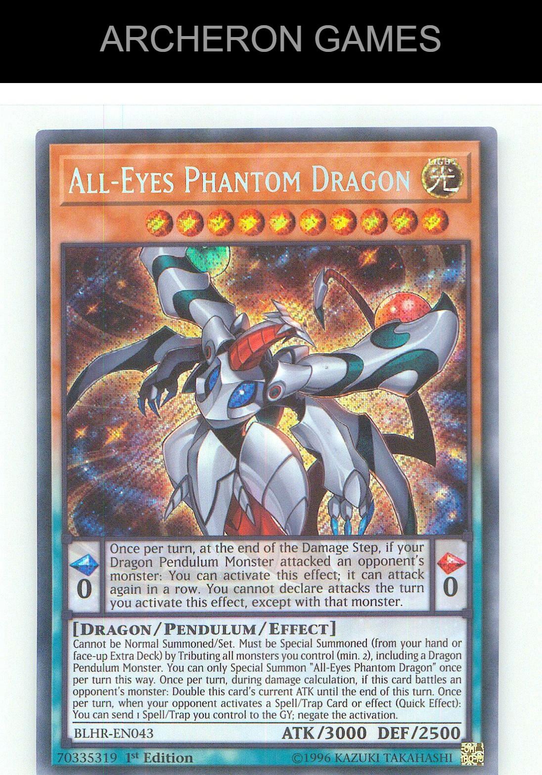 All-Eyes Phantom Dragon SEC YUGIOH Card 1st Edition
