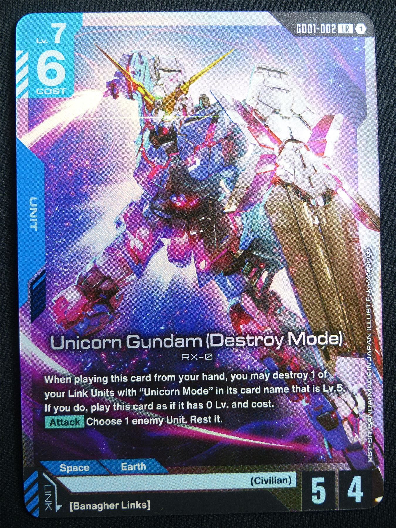 Unicorn Gundam Destroy Mode GD01-002 LR Foil - Gundam Card #47Q
