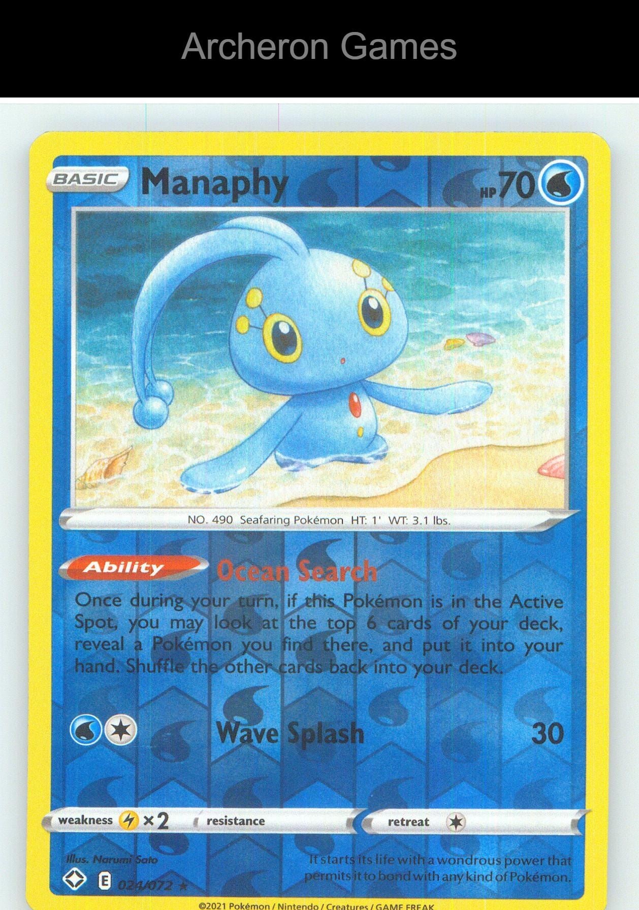 Pokemon Card Manaphy SHF 024/072 R Shining Fates Reverse Holo