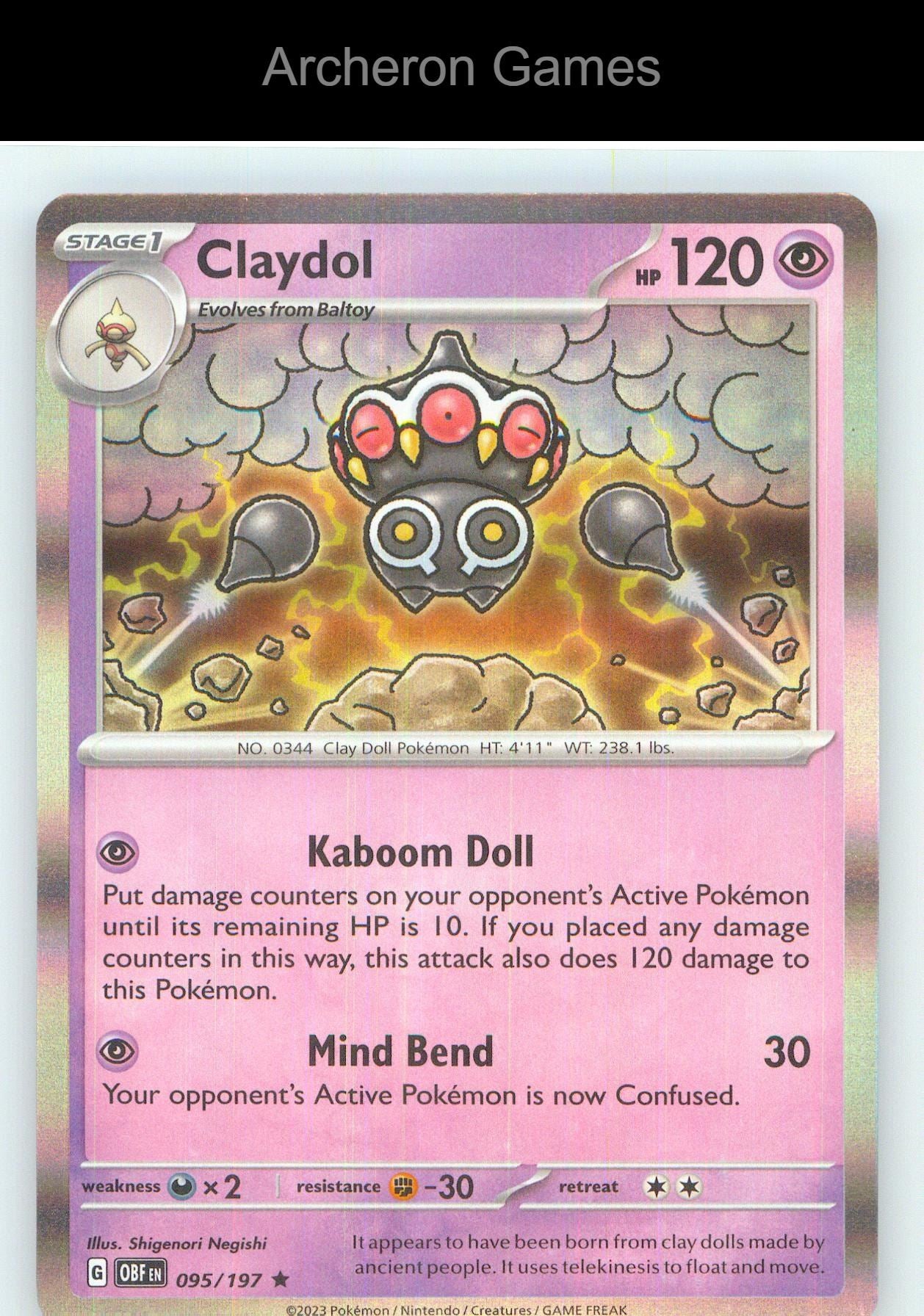 Pokemon Card Claydol OBF 095/197 R Obsidian Flames Holo