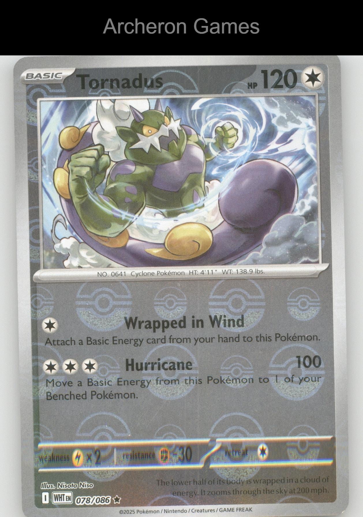 Pokemon Card Tornadus (Master Ball Pattern) WHT 078/086 HOLO R White Flare