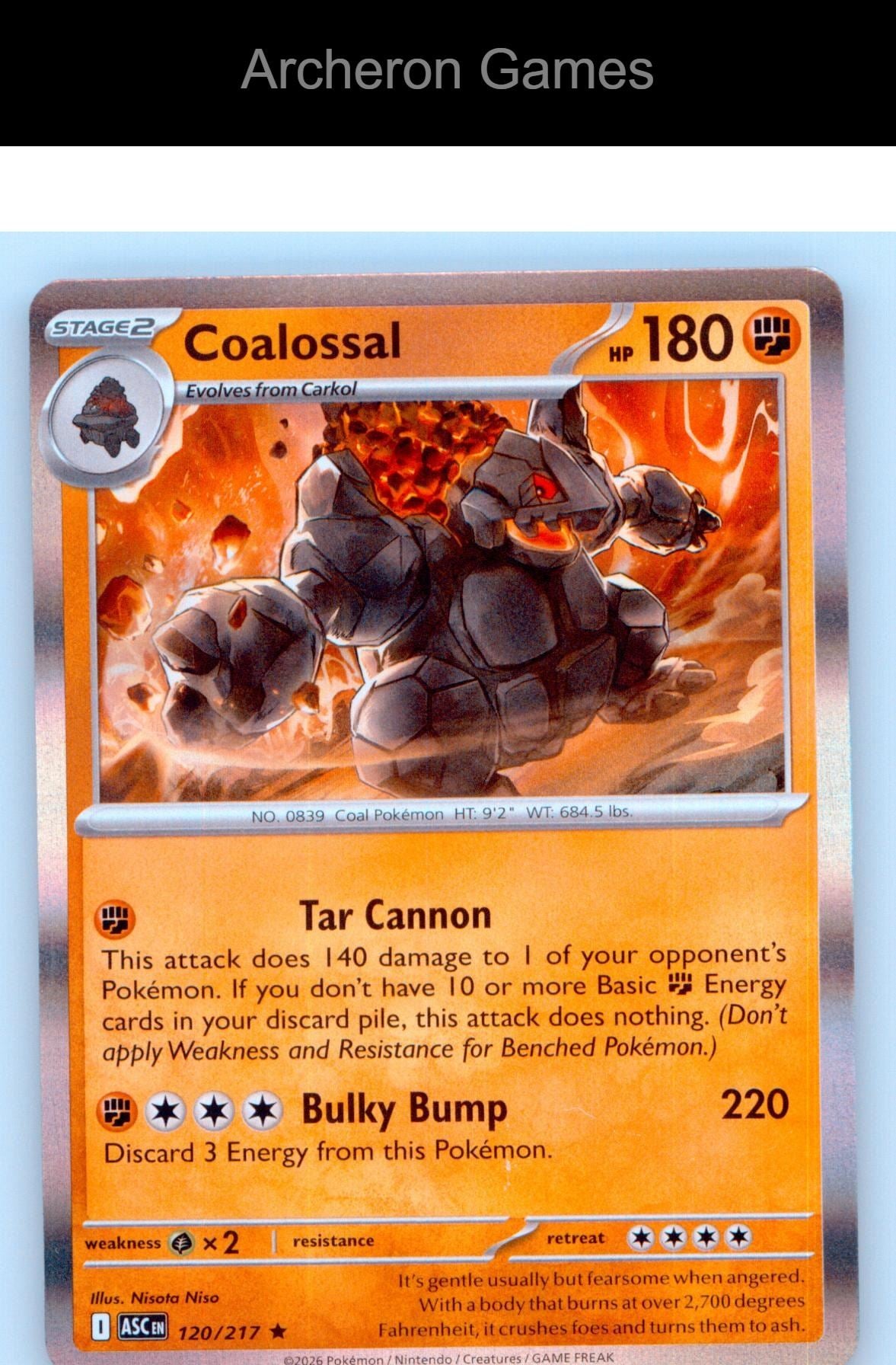 Pokemon Card Coalossal ASC 120/217 R Ascended Heroes Holo