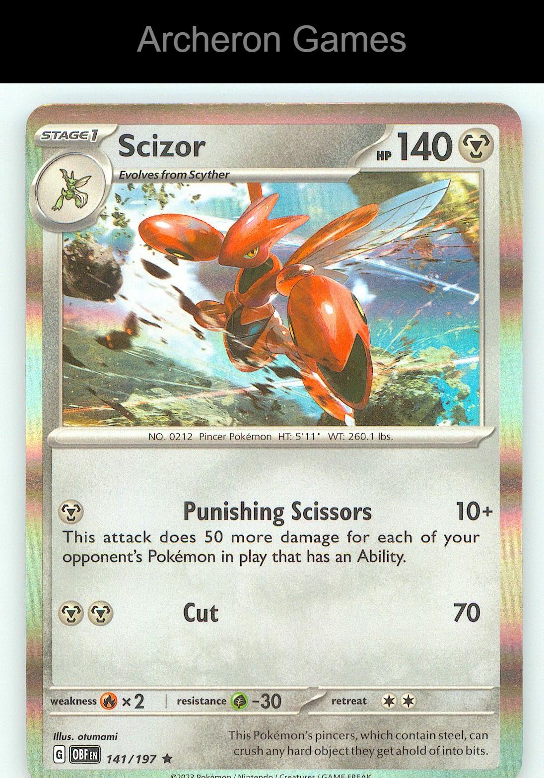 Pokemon Card Scizor OBF 141/197 R Obsidian Flames Holo
