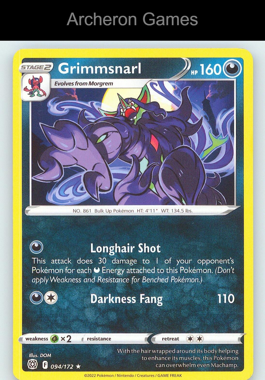 Pokemon Card Grimmsnarl BRS 094/172 R Brilliant Stars