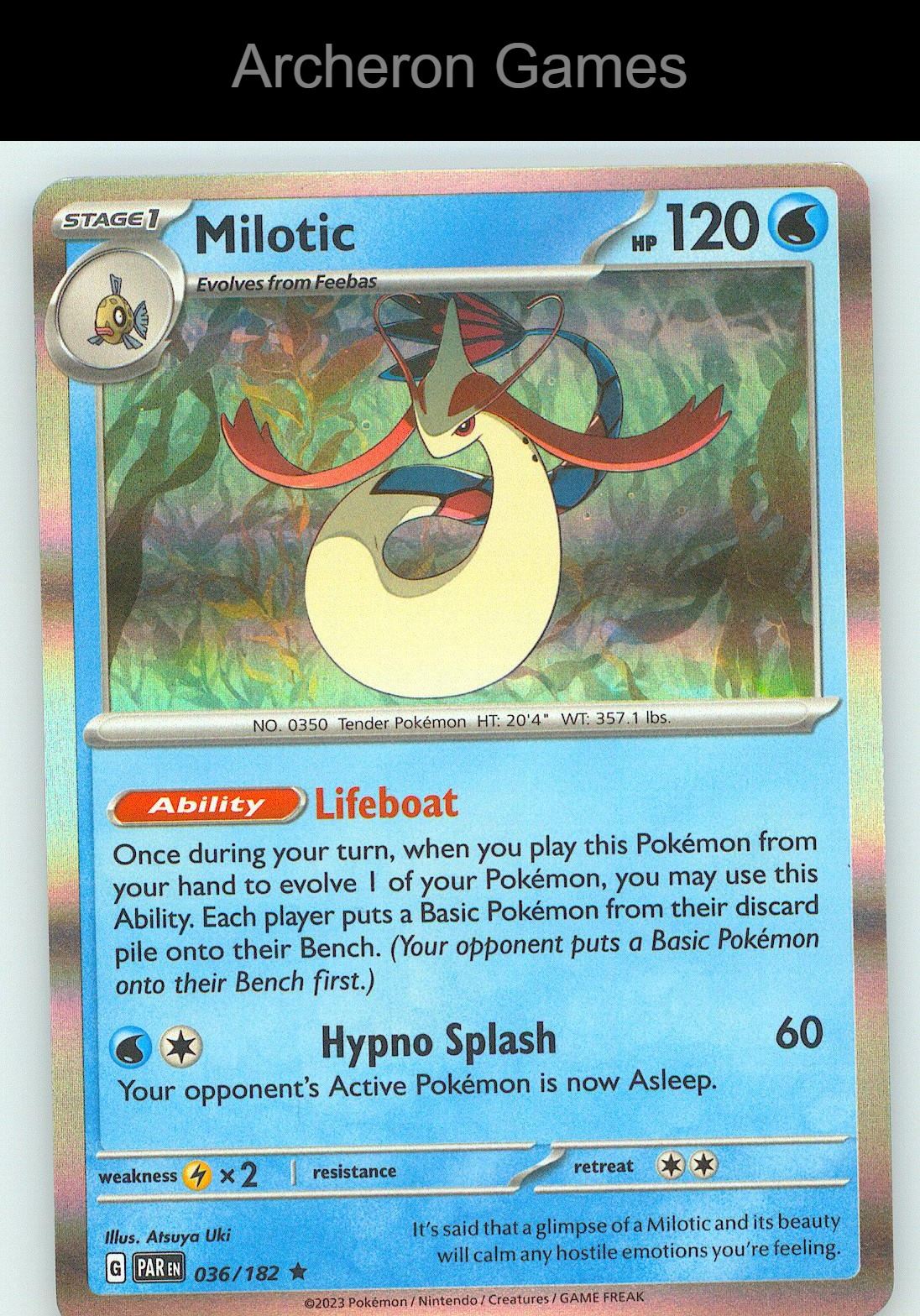 Pokemon Card Milotic PAR 036/182 R Paradox Rift Holo