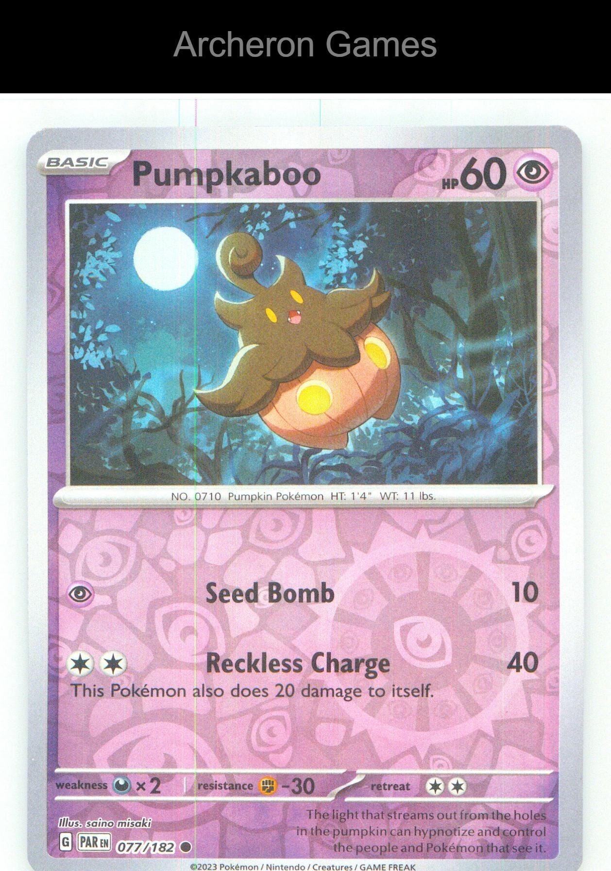 Pokemon Card Pumpkaboo PAR 077/182 C Paradox Rift Reverse Holo