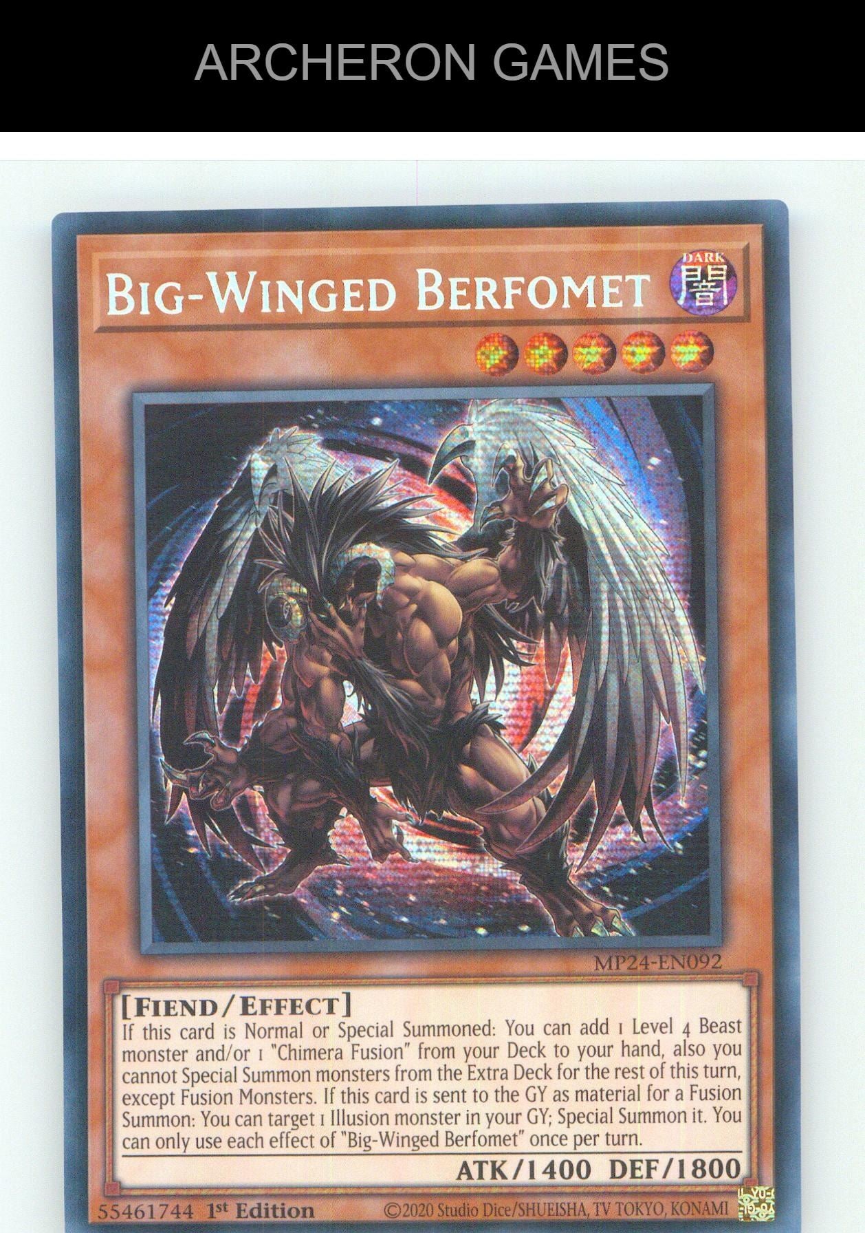 Big-Winged Berfomet Prismatic Secret Rare YUGIOH Card 1st Edition