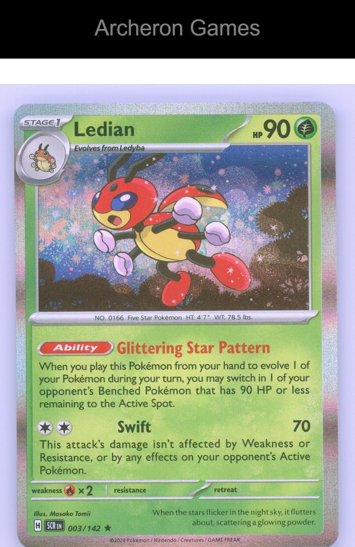 Pokemon Card Ledian SCR 3/142 R Stellar Crown Reverse Holo