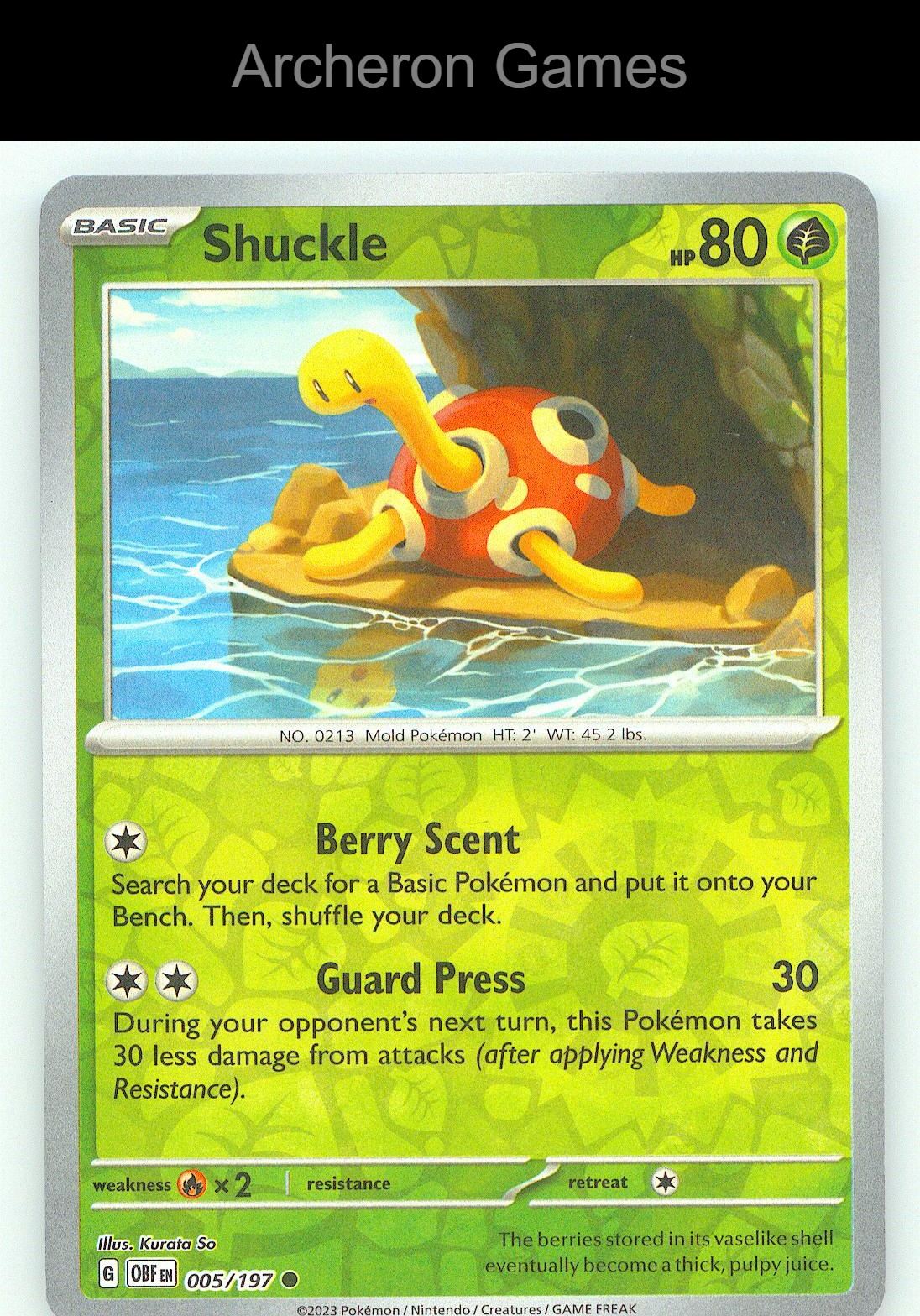 Pokemon Card Shuckle OBF 005/197 C Obsidian Flames Reverse Holo