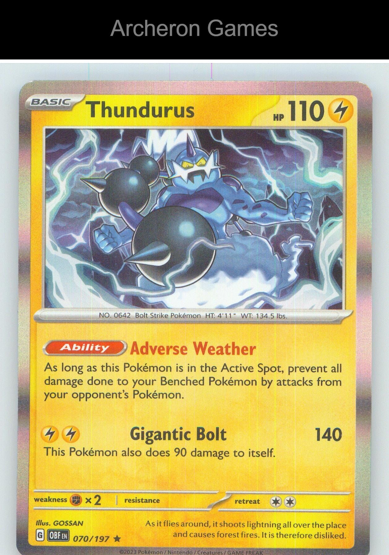 Pokemon Card Thundurus OBF 070/197 R Obsidian Flames Holo