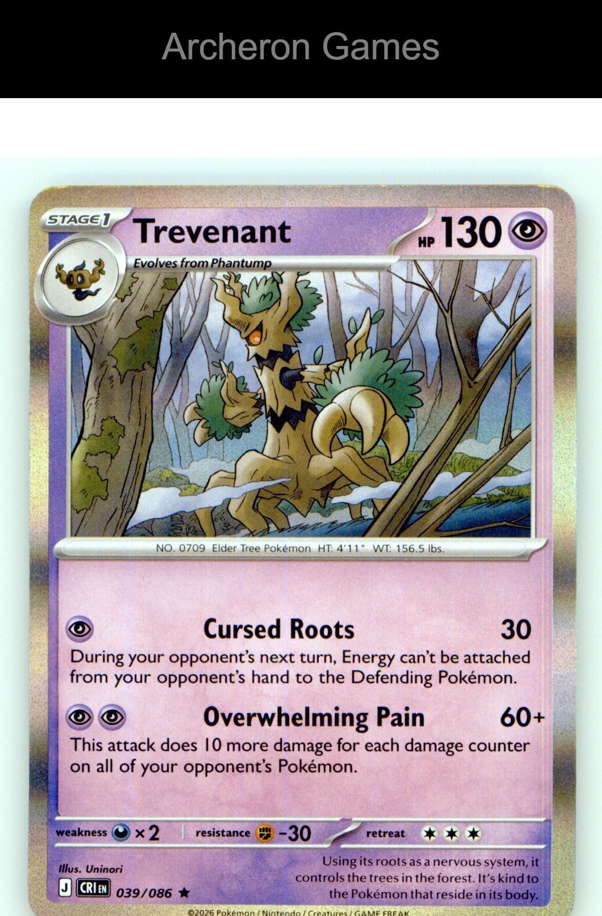 Pokemon Card Trevenant ME04 039/086 HOLO R Chaos Rising