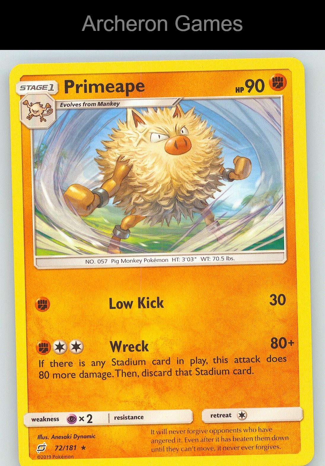 Pokemon Card Primeape TEU 72/181 R Team Up