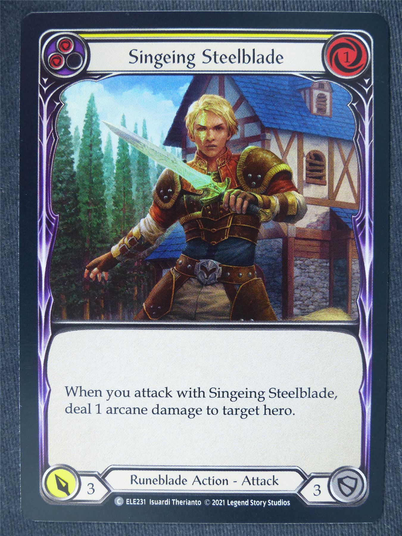 Singeing Steelblade C Foil Yellow - 1st Ed Tales of Aria - Flesh and Blood