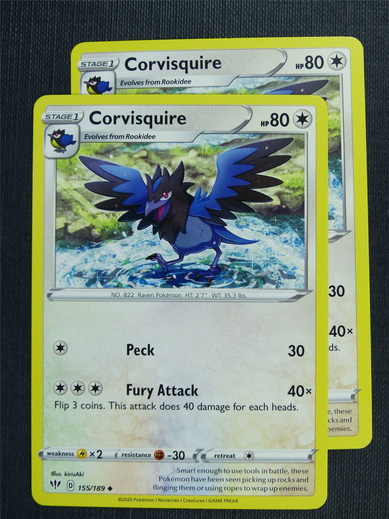 corvisquire pokemon card value Corvisquire 155/189 x2 - DAA
