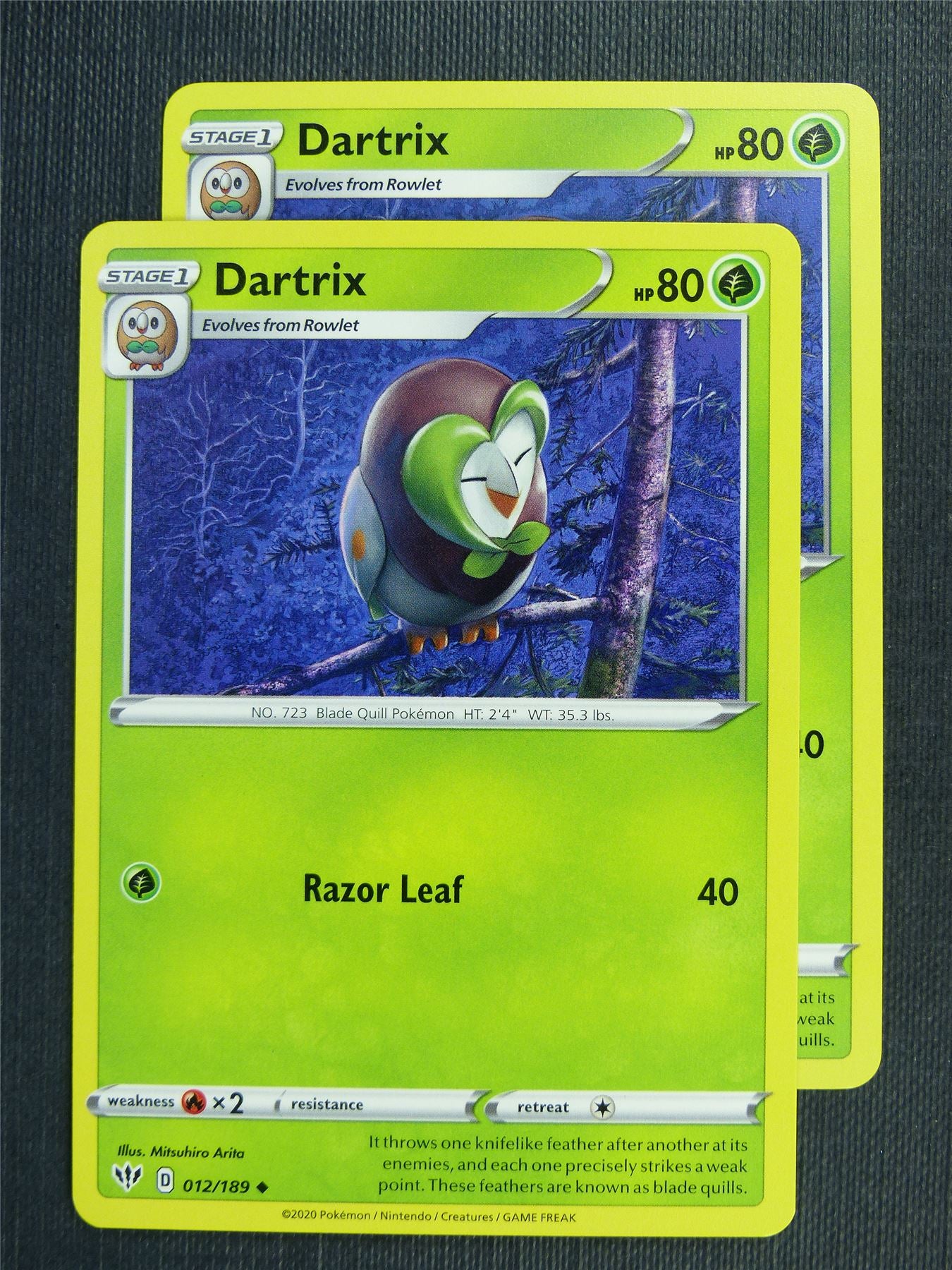 dartrix pokemon card Dartrix 012/189 x2 - DAA