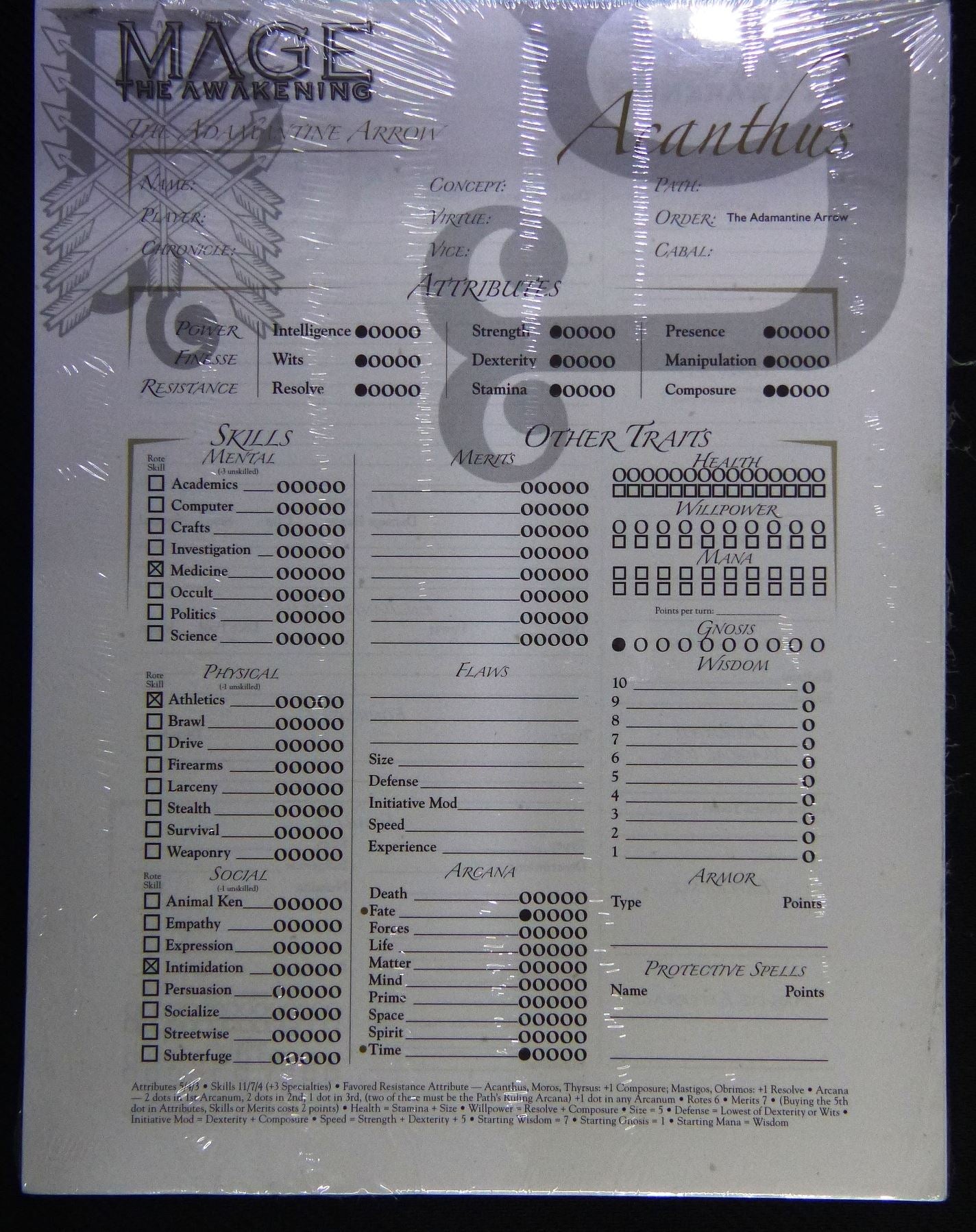 Character Sheet Pad - Mage The Awakening - Roleplay - RPG #14W