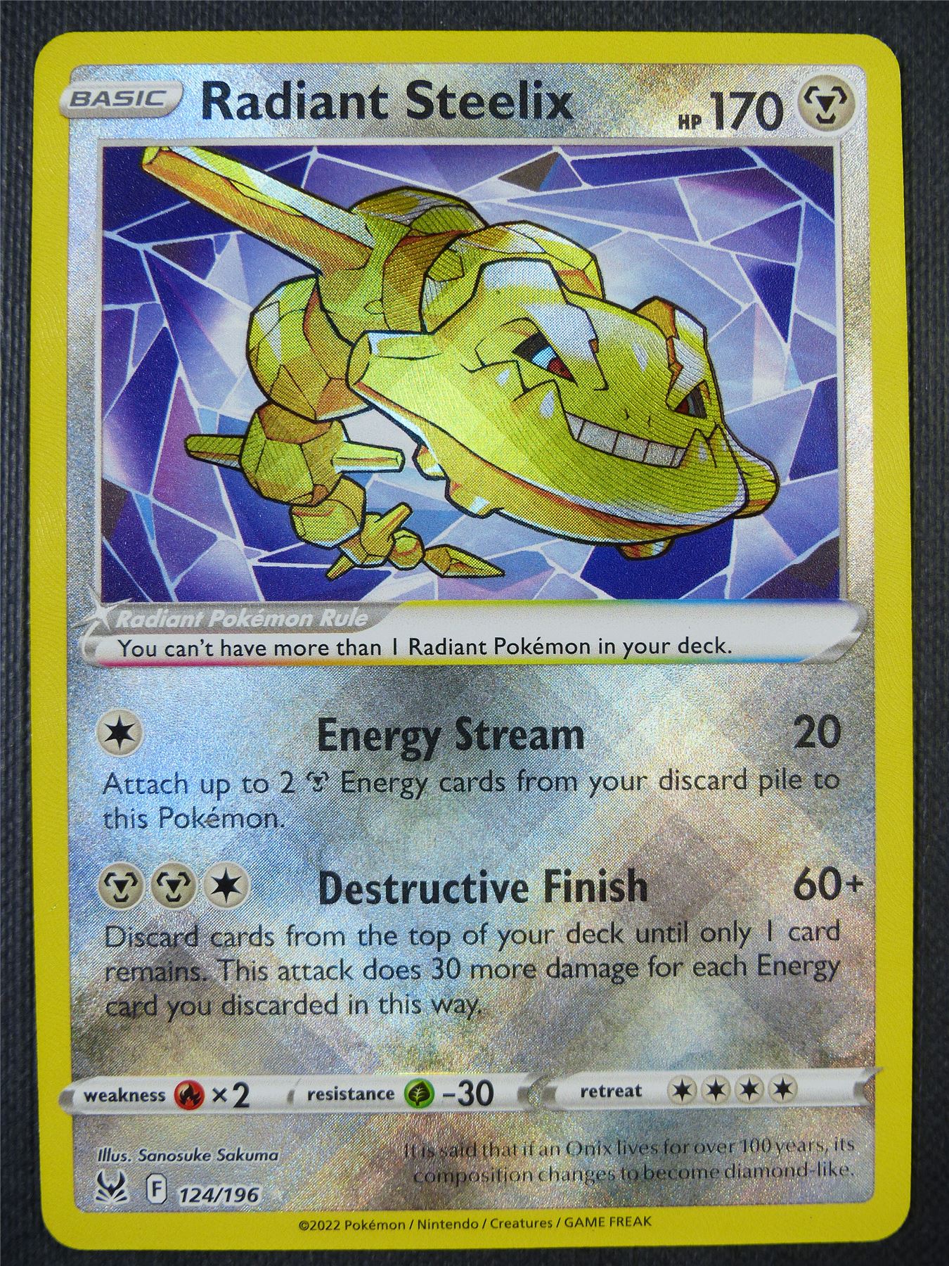 Radiant Steelix 124/196 Textured Holo - Pokemon Card #7Q3 Archeron Radiant Steelix 124/196 Textured Holo - Pokemon Card #7Q3 Archeron