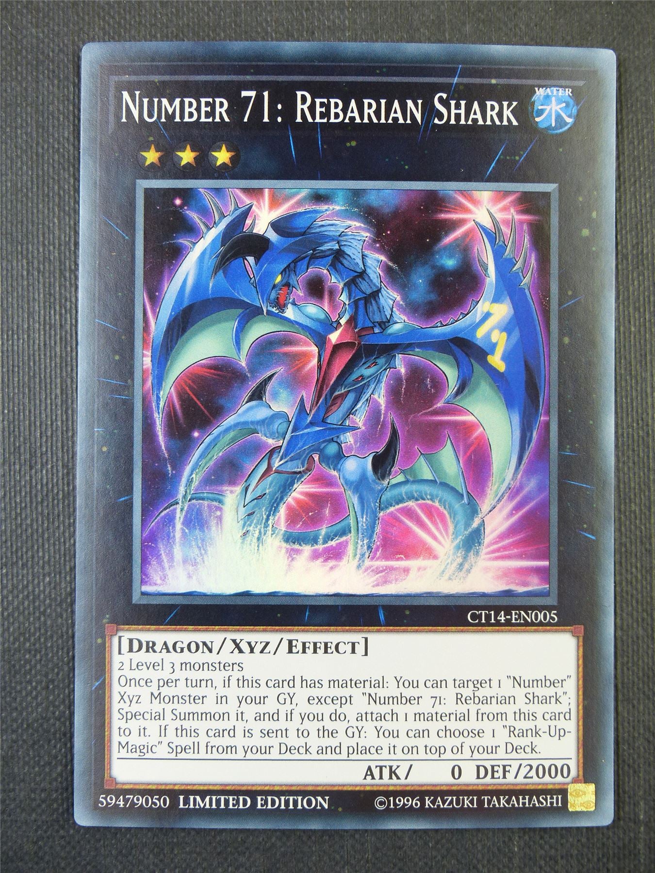 Number 71: Rebarian Shark CT14 Super Rare - lim ed Yugioh Card #83U