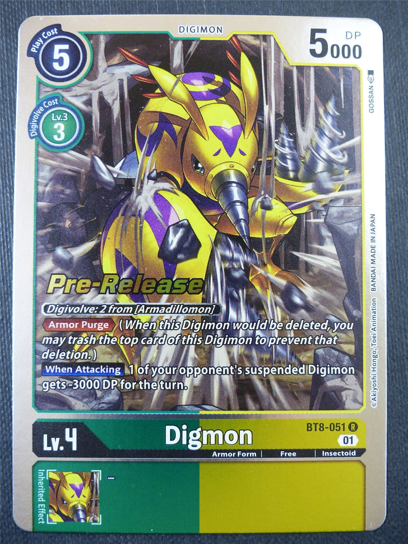 Digmon BT8 R Pre-Release Foil - Digimon Card #5E1 Archeron Digmon BT8 R Pre-Release Foil - Digimon Card #5E1 Archeron