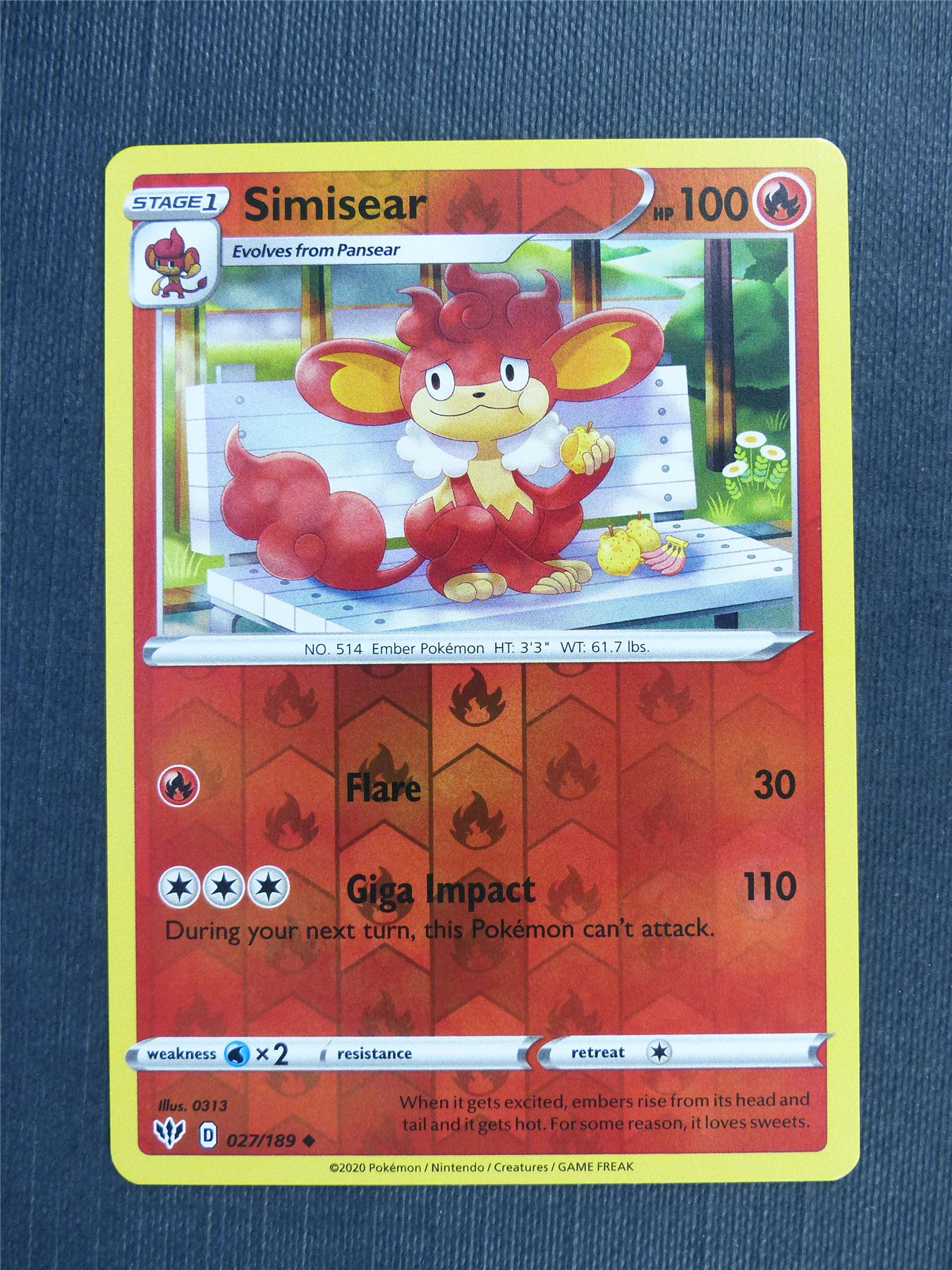 Simisear 027/189 Reverse Holo - DAA - Pokemon Card #3CE