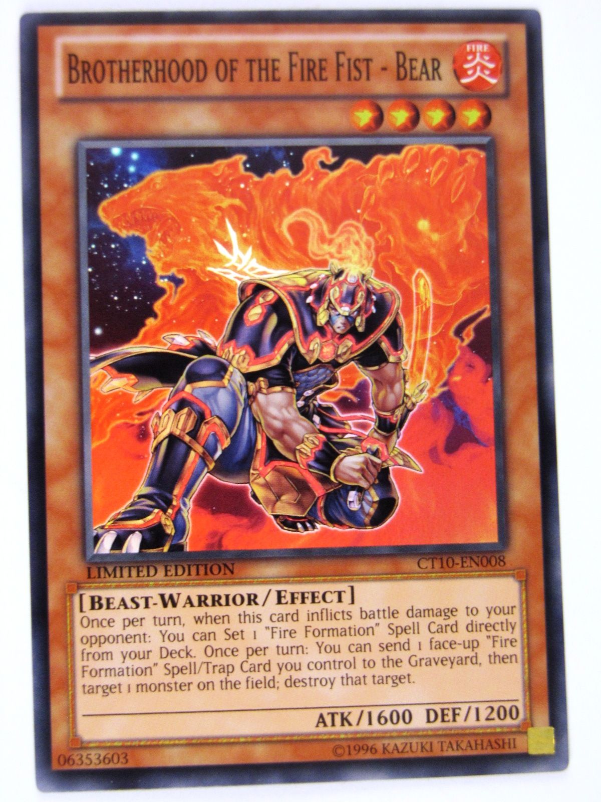 Yugioh CCG: BROTHERHOOD OF THE FIRE FIST - BEAR CT10 SUPER RARE