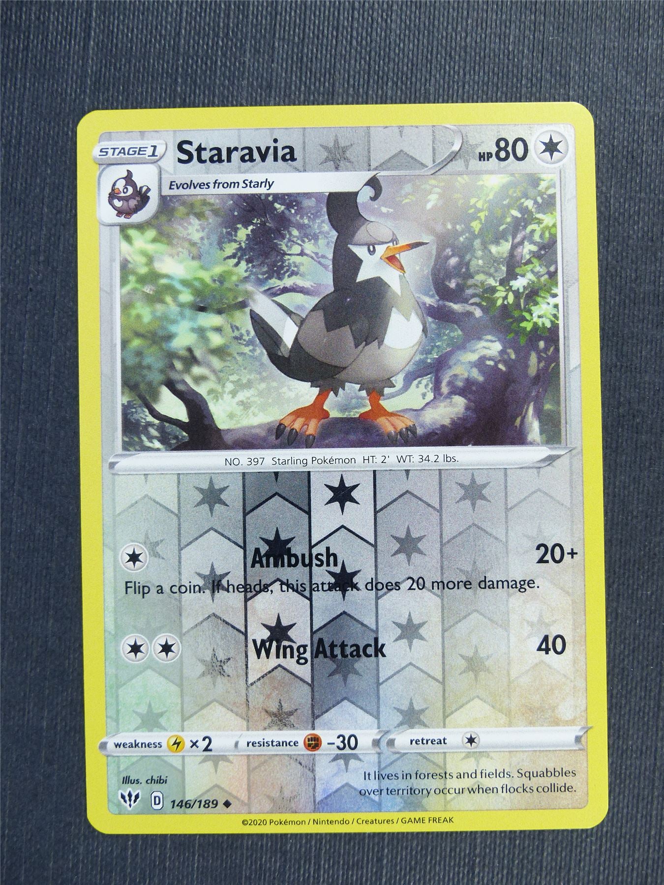 pokemon staravia card Staravia 146/189 Reverse Holo - DAA