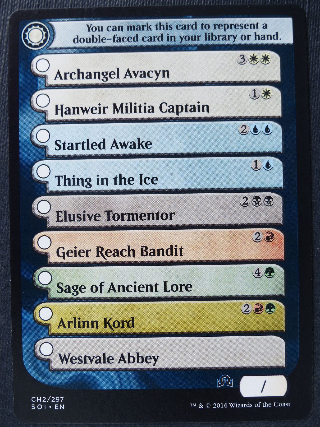 Shadows over Innistrad rares Checklist Token - Mtg Card #3SJ