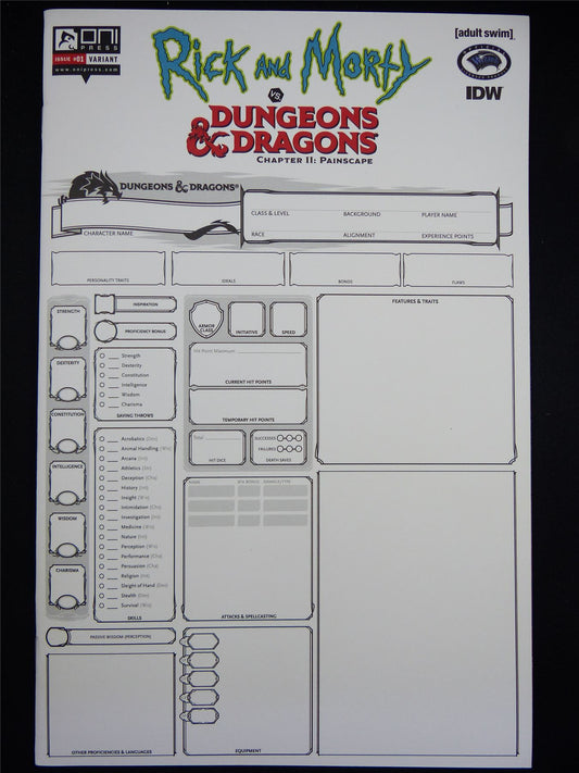 RICK and Morty vs Dungeons & Dragons Chapter II: Painscape #1 Blank Character Sheet Var - Oni Press Comic #J1