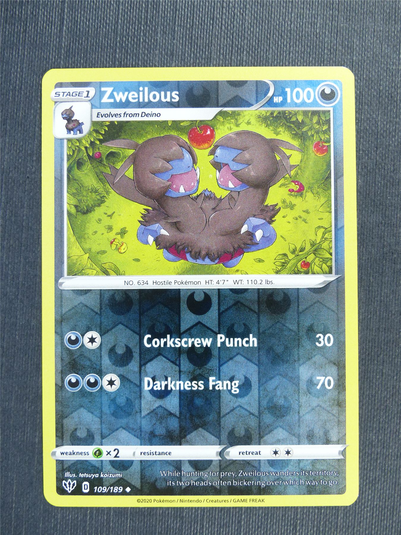Zweilous 109/189 Reverse Holo - DAA - Pokemon Card #3C2
