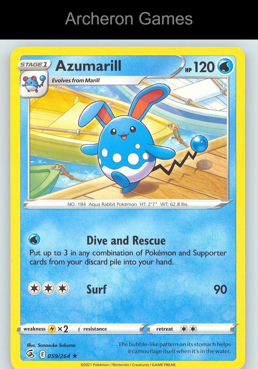 Pokemon Card Azumarill FST 059/264 R Fusion Strike