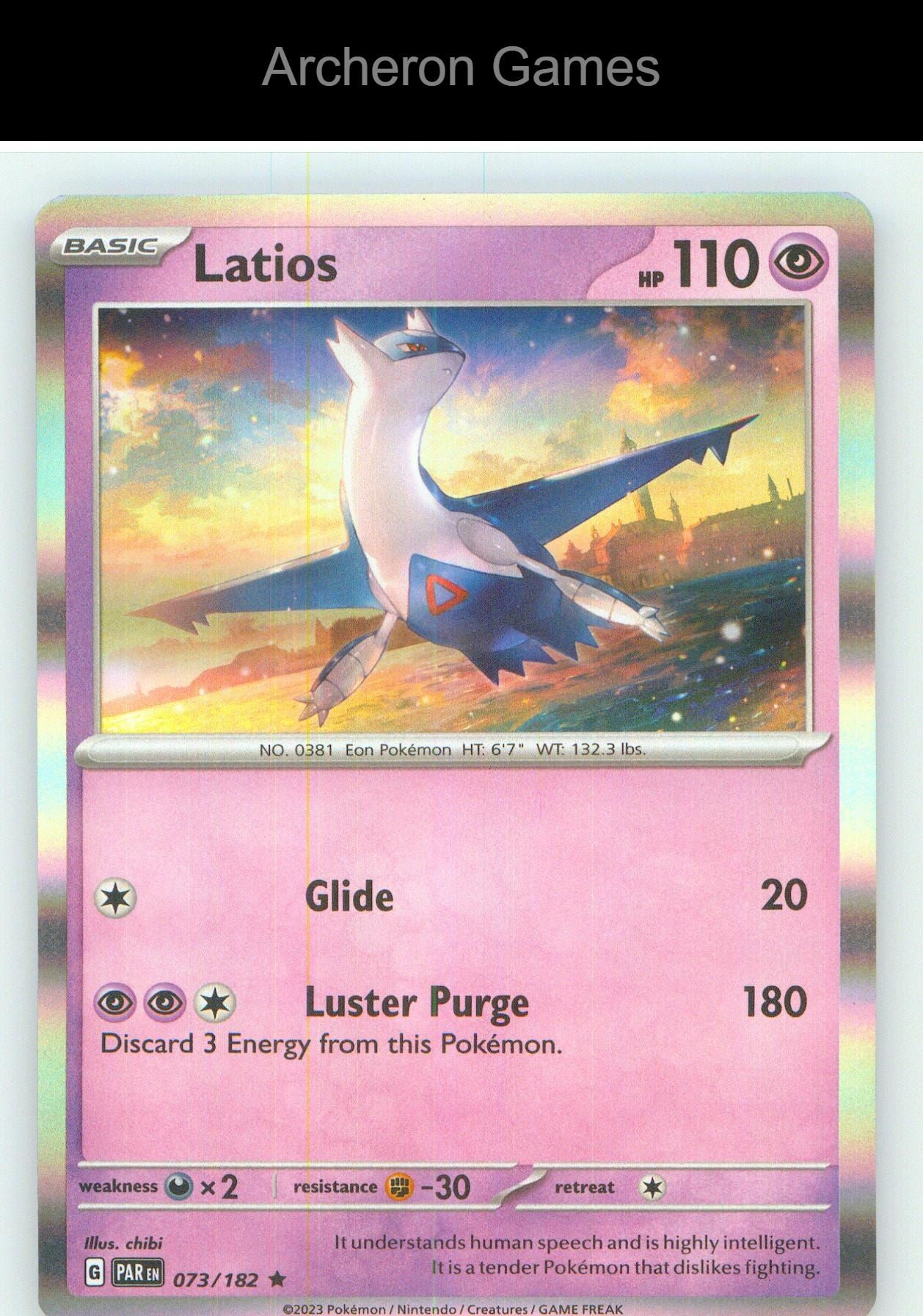 Pokemon Card Latios PAR 073/182 R Paradox Rift Holo