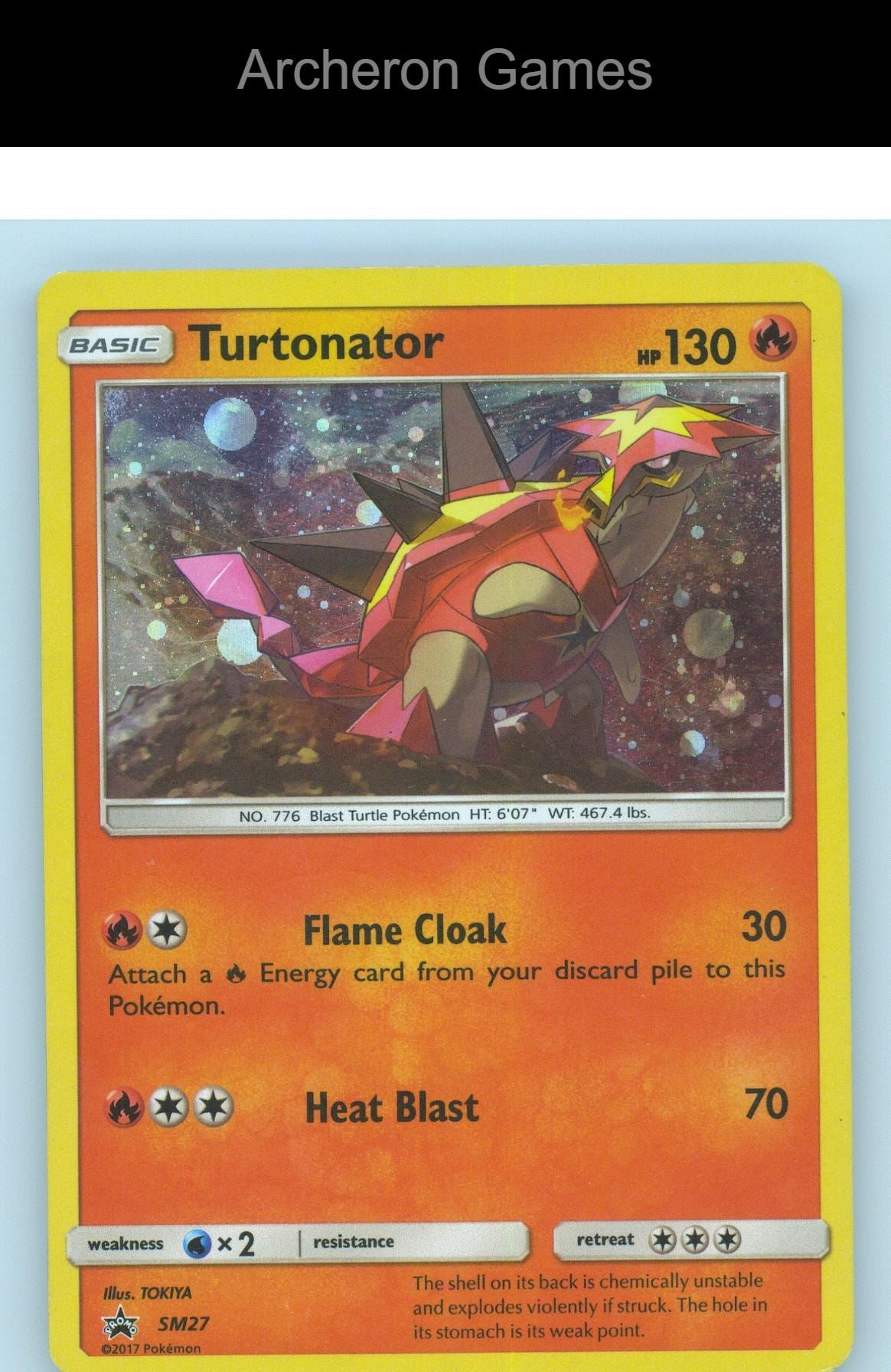 Pokemon Card Turtonator - SMP SM27 HOLO P Sun & Moon Promo