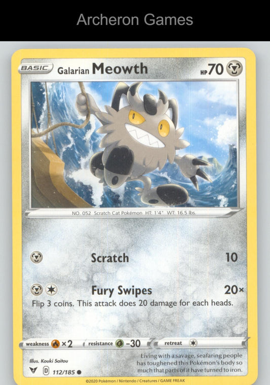 Pokemon Card Galarian Meowth VIV 112/185 C Vivid Voltage